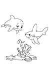 Målarbild delfin och haj