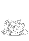 Målarbild drake leker med snigel